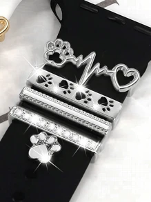 5 Stück Metall Charms dekorativer Ring kompatibel mit Apple Watch Armband, Tierpfoten Diamant Strass Ornament Smartwatch Silikonarmband Accessoires, modisches Zubehör (Uhr und Armband nicht enthalten), kompatibel mit Apple Watch Armband 38mm 40mm 41mm 42mm 44mm 45mm 46mm 49mm, kompatibel mit Apple Watch Series Ultra/SE/10/9/8/7/6/5/4/3/2/1 Armband Accessoires Schmuck