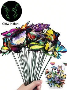25Pcs Luminous Butterfly Stakes - Perfect For Garden Lawn Decoration!(Random Patterns And Colors.Please Place The Luminous Butterfly In A Sunny Area And Wait For The Luminous Powder To Absorb And Transfer To A Dark Place, As It Will Emit Fluorescence. After No Fluorescence, The Above Operation Can Be Repeated And Reused. Please Note That The Fluorescence Effect Of Luminous Powder Will Weaken After Being Soaked In Water!)