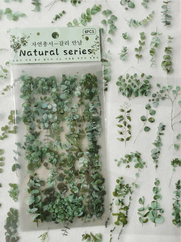 1 Packung mit 6 Stücke Vintage Eukalyptus Blatt & Blumen PVC wasserfeste dekorative Aufkleber, Schulmaterial, Einschulung