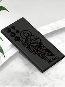 1pc Jesus Anti-Drop Anti-Slip Black Phone Case Compatible With IPhone, Honor, Redmi, Galaxy, Waterproof Shockproof Scratch Resistant - Black - View 3