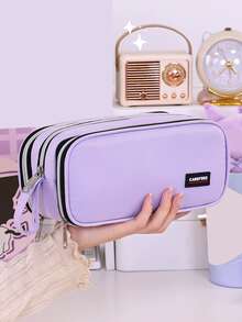 1个全新大容量多层铅笔盒，大容量布艺桌面铅笔盒 - 透明多隔层收纳盒，可存放计算器、笔记本和钢笔 - 适合学校、办公室和旅行 - 学生、专业人士、男女通用，学校文具收纳盒，多功能收纳，拉链封口，铅笔盒袋，用于存放学习用品，返校季必备 - 彩色 - 查看 10