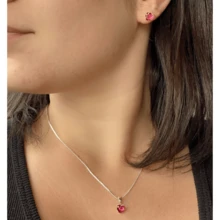 Necklace With Pendant And Earring For Women, Point Of Light, 925 Silver, Colorful Zirconia Stones, Water Green, Lilac, Red, Pink For Gift - Đỏ - Xem 3