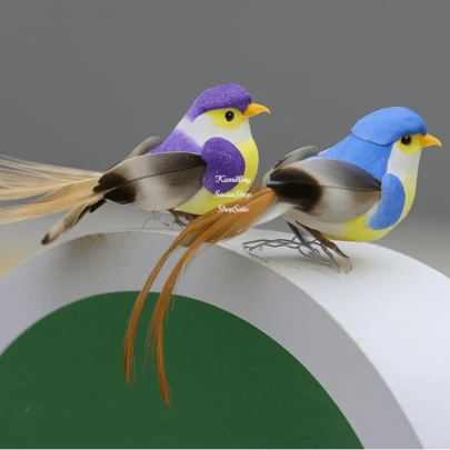 KIT 4 Passarinhos 10,5CM Artificial Decorativo - Pássaros, Aves, Colorido, Decoração Decorar Pequeno