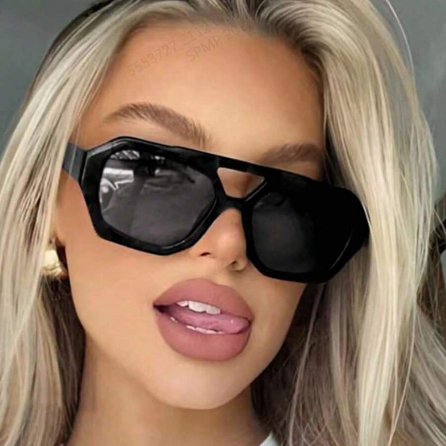 New Stylish Square Dual-Tone Fashion Glasses, Retro Personalized Ocean Lens Fashion Fashion Glasses For Men And Women, Suitable For Daily Wear Aviator Shape Shades