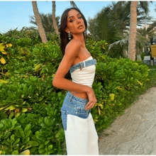 LUMORIGINK Designer White Knit Denim Suits Set Women's Patchwork Elegant Sleeveless Tops Matching Wide Leg Baggy Pants Summer New Outfits