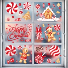 106 piezas Guirnalda de galletas de jengibre y caramelos para decoración de ventanas - Pegatinas plásticas autoadhesivas con diseños navideños de hombres de jengibre, guirnaldas de caramelos y texto "Feliz Navidad" - Decoración navideña para el hogar, puertas, fiestas de Candy Land, adornos navideños de galletas de jengibre