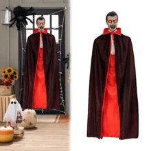 120cm/140cm/150cm Halloween Double-Layer Black And Red Cape Cloak, With Hood And Stand-Up Collar Style, Vampire Death Cosplay Cloak, Halloween Party Decoration, LARP Party Supplies, Stage Performance Accessory Decoration