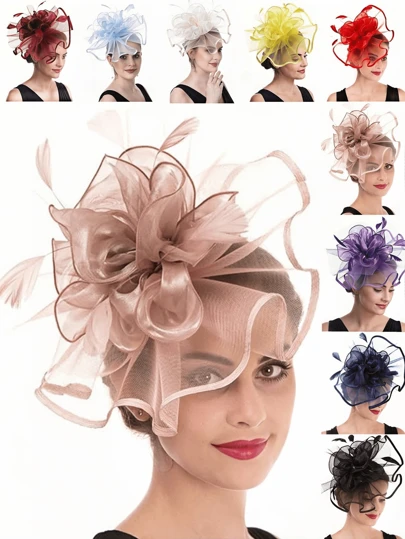 1pc Fascinator Hats For Women Tea Party Hats Kentucky Fascinators Derby Hat Wedding Cocktail Flower Feathers Hair Clip