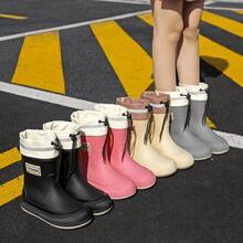 Botas de lluvia para mujer, impermeables, de goma, hasta media pantorrilla, con cordón ajustable, antideslizantes y suaves. - Blanco - Ver 3