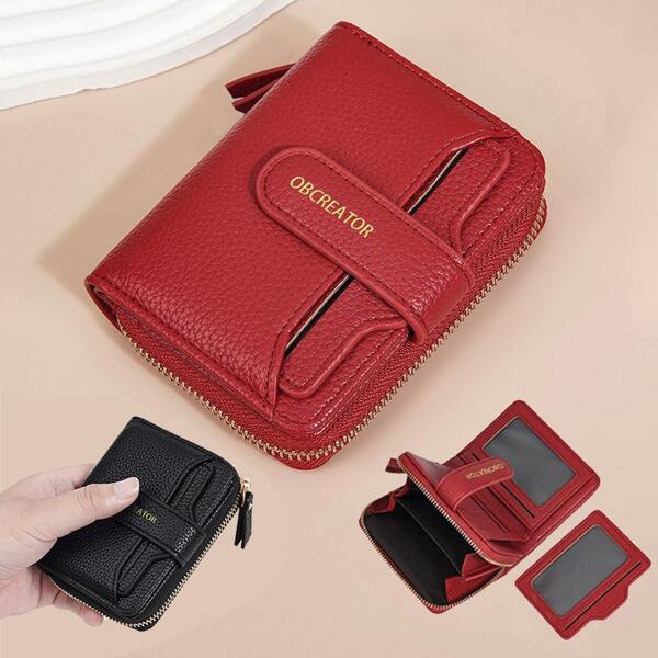 Nueva cartera mini de mujer con textura de litchi y unicolor, estilo coreano con cierre a presión, monedero multifuncional de moda y alta gama, cartera mini, cartera, monedero pequeño, regalo de dama de honor, regalo de aniversario, regalo para mujer, regalo divertido, regalo pequeño, ideas de regalo