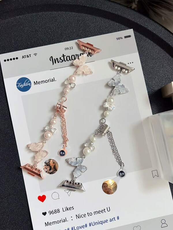 Disfruta de esta impresionante correa de reloj con perlas, mariposas y corazones. ¡Es el regalo definitivo para tus amigos y tu pareja!