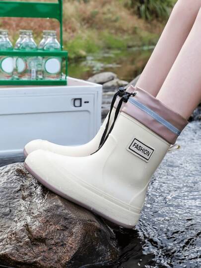 Botas de lluvia para mujer, impermeables, de goma, hasta media pantorrilla, con cordón ajustable, antideslizantes y suaves.