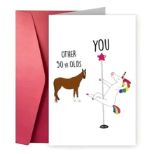 1pc Funny 50th Birthday Card With Unicorn Pole Dancer Design, Perfect Gift For Anyone - Paper Material - Multicolor - View 3