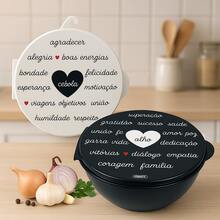 Kit 2 Potes Porta Tempero Alho Cebola Frases Plasutil - Preto e Branco - Visão 1