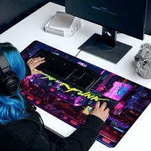 1 pieza Alfombrilla de ratón estilo Cyberpunk, genial, grande, de 35.4x15.7 pulgadas, accesorios de escritorio de oficina, base de goma, alfombrilla de ratón con borde cosido, antideslizante, para escritorio, para oficina, hogar, computadora, como regalo para hombres, mujeres, amigos, cumpleaños, Halloween, útiles escolares, vuelta al cole