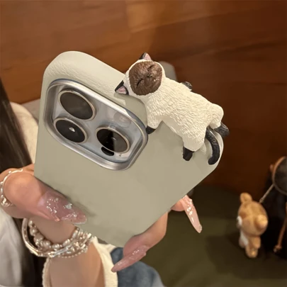 Ốp lưng điện thoại cao cấp hình mèo trắng dễ thương, trang trí 3D, chống sốc, chống trượt, chống trầy xước, có thể tháo rời, tự lắp ráp, tương thích với Apple 17/17Pro/17Pro Max/17Air/16/15/14/13/12/11 Series Pro/Pro Max/Plus S20-S25/FE/Ultra/A56 5G Phiên bản quốc tế (không phải phiên bản nội địa) Quà tặng sinh nhật, kỷ niệm, tiệc tùng, mùa xuân, lễ Phục sinh