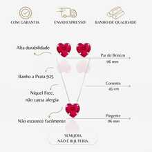 Necklace With Pendant And Earring For Women, Point Of Light, 925 Silver, Colorful Zirconia Stones, Water Green, Lilac, Red, Pink For Gift - Đỏ - Xem 4