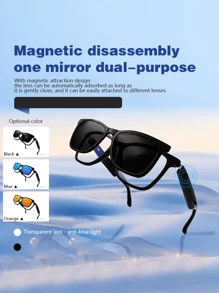 Occhiali smart Bluetooth, per ascoltare canzoni e rispondere alle chiamate durante la guida, con lenti magnetiche rimovibili, uno specchio per due scopi, adatti per spiaggia estiva, all'aperto e viaggi