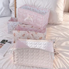 Cute Pink & Blue 3D Lace Satin Storage Basket, Desktop Organizer Basket For Small Items, Lipstick, Makeup Brushes, Skincare Products, Desktop Decor - Multicolor - View 4