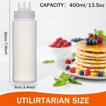 Bộ 2 chai bóp đa năng dùng trong nhà bếp, thiết kế 3 lỗ định lượng - Làm từ chất liệu PE, thích hợp đựng nước sốt, gia vị và dùng trong làm bánh - Bao gồm vòi màu trắng, đỏ và hổ phách, dụng cụ phân phối gia vị | Đồ dùng nhà bếp hiện đại | Chất liệu bán trong suốt, chai bóp đựng nước tương - Nhiều màu - Xem 3