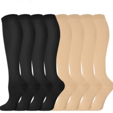 4 Pairs Of Solid Color Compression Socks, Men's And Women's Sports Socks For Running, Cycling, Hiking, Travel Long Leg Warmers, Pregnant Women And Nurses Wear - 彩色 - 查看 2