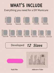 24片红色方形纯色全覆盖式美甲贴片套装，包含1瓶美甲胶水和1把指甲锉。美甲用品。 - 紅色 - 查看 5