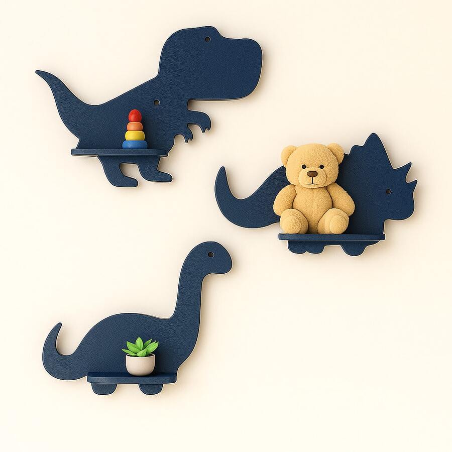 Dinosaur Shelf Trio MDF Decoration - Azul Marino - Ver 1