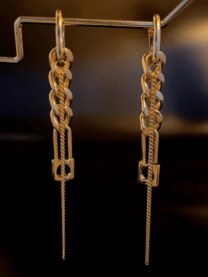 2pcs Elegant Chain & Tassel Metal Long Earrings, Minimalist Chic Fashion Jewelry Gift For Women Daily Wear