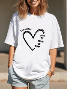 Customized Women's Comfortable Cotton Short-Sleeved T-Shirts - Add Your Text, Design Your Own Personalized Printed T-Shirts As Gifts For Girlfriends, Couple Dating Shirts, Etc., Suitable For Anniversaries, Valentine's Day, Mother's Day, Birthdays, Holidays, Etc. Comfortable And Casual, Custom Couple Shirts, Women's Tops, Custom Graphic Tops, Women's Short-Sleeved T-Shirts, Halloween Gifts, Unique Gifts, Thoughtful Gifts - 白色 - 查看 2