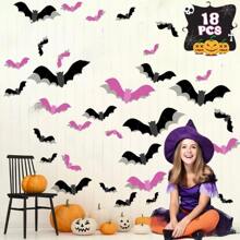 18 Halloween Bat Stickers, Halloween Decoration Wall Stickers, 3D Window Stickers, Halloween Bat Wall Stickers, Shopping Mall Halloween Decorations, Halloween Bar And Haunted House Decorations, Holiday Atmosphere Decorations, Halloween Background Decoration With Bat Stickers, Halloween Window Wall Decorations Home Decor Fall Decor Room Decor Autumn Decor