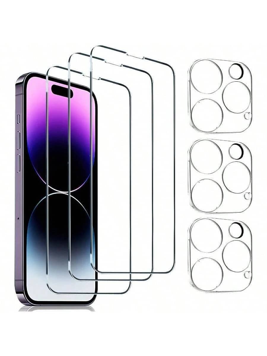 (3 +3 Packs Screen Protector Tempered Glass For IPhone 11/12/13/14/15/16/Mini /Pro /Pro Max/Plus +Camera Lens Protector 3D Full Coverage,Case Friendly-9H Shatterproof