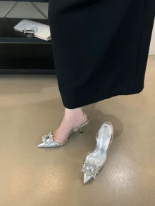 Women Heeled Sandals - Silver - View 1