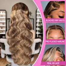 200% 密度蜂蜜金渐变波浪卷蕾丝前假发,8-34 英寸挑染波浪卷蕾丝前假发,13X4 高清蜂蜜金波浪卷蕾丝前假发,女士款 P4/27 染色预拔毛无胶自然发际线带婴儿发,适合日常佩戴 - S4/27 - 查看 5