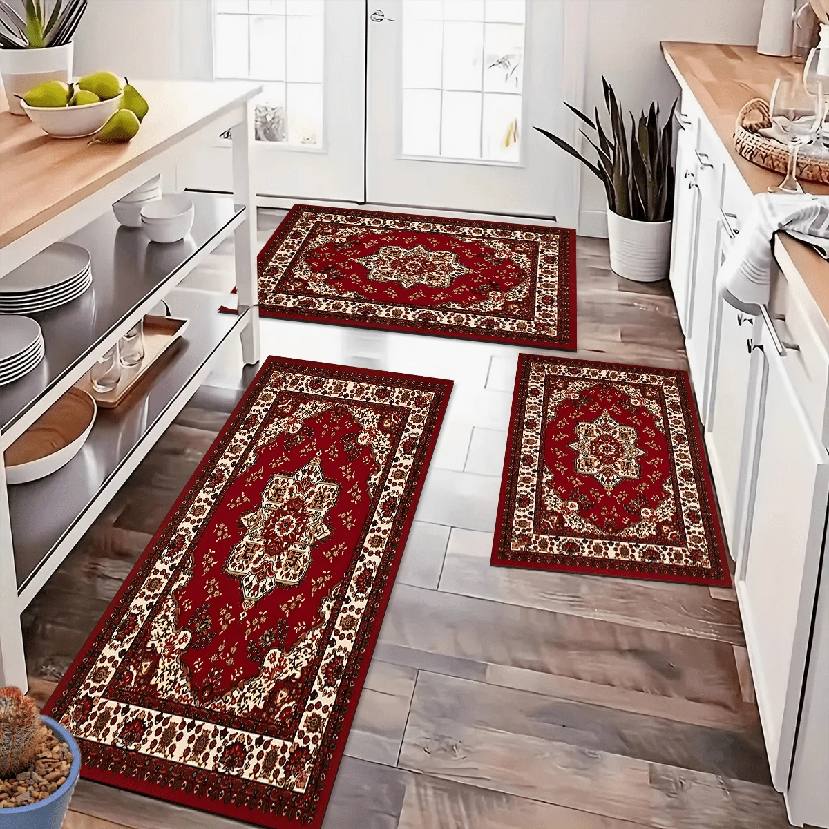 1 pieza Decoración del hogar, Alfombra con patrón impreso Antideslizante Estera de gel de sílice para la cocina, Alfombra, Alfombra, Rectángulo impreso en 3D, Adecuado para sala de estar, dormitorio, pasillo, baño, lavandería - Alfombra de poliéster, Decoración del hogar interior y exterior