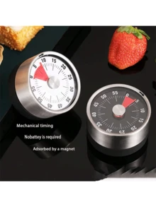 2pcs/1pc Stainless Steel Kitchen Timer, Visible Cooking Timer, Student Timer, Reminder, Kitchen Countdown Timer, Home Time Management, Mechanical Alarm Clock