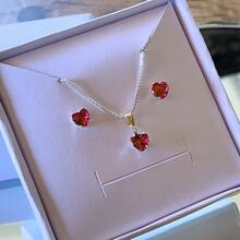 Necklace With Pendant And Earring For Women, Point Of Light, 925 Silver, Colorful Zirconia Stones, Water Green, Lilac, Red, Pink For Gift - Đỏ - Xem 5