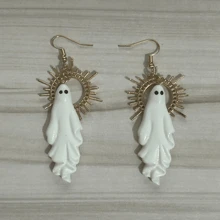 1 Pair Bohemian Retro Style Hoop Earrings, Fashion Simple Ghost Pendant Earrings, Suitable For Women Daily Party Accessories, Halloween Jewelry Gift