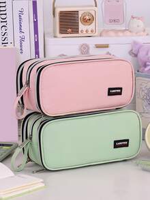 1个全新大容量多层铅笔盒，大容量布艺桌面铅笔盒 - 透明多隔层收纳盒，可存放计算器、笔记本和钢笔 - 适合学校、办公室和旅行 - 学生、专业人士、男女通用，学校文具收纳盒，多功能收纳，拉链封口，铅笔盒袋，用于存放学习用品，返校季必备 - 彩色 - 查看 9