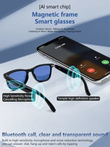 Occhiali smart Bluetooth, per ascoltare canzoni e rispondere alle chiamate durante la guida, con lenti magnetiche rimovibili, uno specchio per due scopi, adatti per spiaggia estiva, all'aperto e viaggi