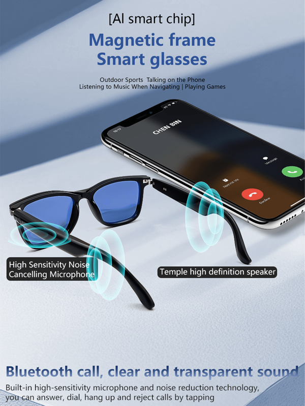 Occhiali smart Bluetooth, per ascoltare canzoni e rispondere alle chiamate durante la guida, con lenti magnetiche rimovibili, uno specchio per due scopi, adatti per spiaggia estiva, all'aperto e viaggi