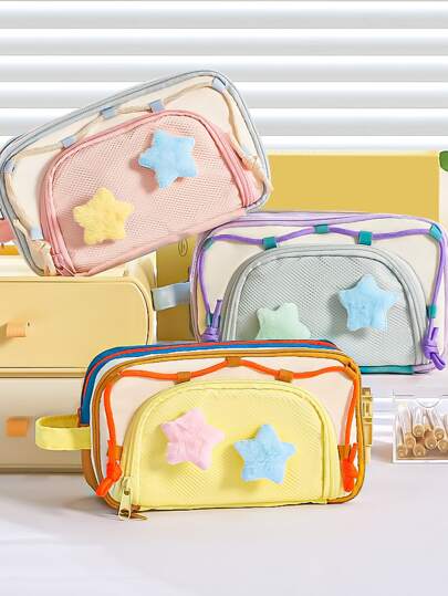 1 قطعة حافظة أقلام متعددة الطبقات مطرزة بنجمة لموسم العودة إلى المدرسة، حافظة أقلام يدوية كبيرة السعة من القماش لسطح المكتب، صندوق تخزين متعدد الأقسام، يمكن تخزين الحاسبات والدفاتر والأقلام، مناسب للمدرسة والمكتب والسفر، للطلاب والمحترفين والرجال والنساء، صندوق تخزين القرطاسية المدرسية، تخزين متعدد الوظائف، إغلاق بسحاب، حافظة أقلام. تم إعطاء دبوسي نجمة كهدية.