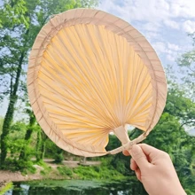 1pc 11.02/14.96 Inch Handmade Unique Peach Shaped Bamboo Fan, Summer Folding Fan, Artistic Refreshing Fan, Fresh And Simple Creative Ultralight Hand-Held Natural Bamboo Woven Green