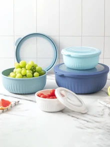 8pcs/Set Assorted Size Round Plastic Nested Bowls With Lids - Multi-Size Food Storage Containers - Blue - View 4