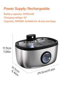 Fonte de Água para Gatos em Aço Inoxidável - 5L - Dispensador de Água para Animais de Estimação com Esterilização UV - Operado com Bateria Recarregável com Sensor de Movimento - Fonte de Água Automática para Múltiplos Gatos e Cachorros