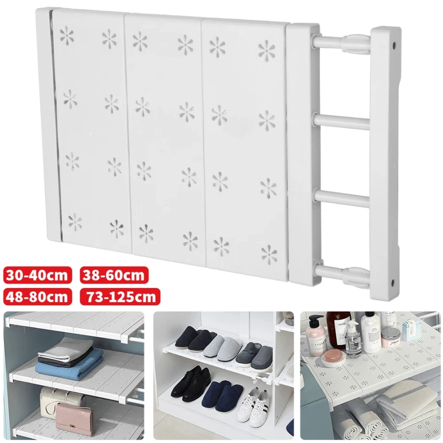 Extendable Closet Cupboard Storage Organizer Shelf Divider Rack White Adjustable - White - View 1