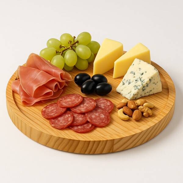 Madeira Linda Tábua de Queijos e Frios Redonda Madeira Pinus Grande 30cm
