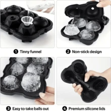 1pc Silicone Ice Cube Trays With Lids - Black - View 12