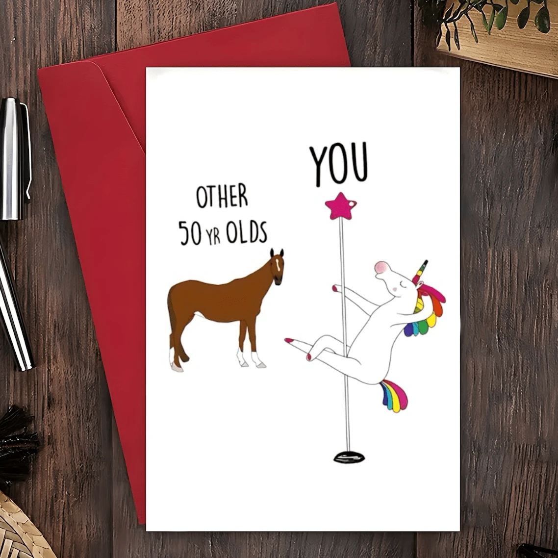 1pc Funny 50th Birthday Card With Unicorn Pole Dancer Design, Perfect Gift For Anyone - Paper Material - Multicolor - View 1