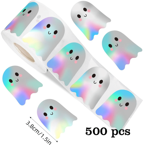 500pcs Cute Boo Ghost Holographic Laser Waterproof Stickers Roll - Suitable For Halloween, Envelopes, Diaries And Party Decorations, Applicable For Snack Bags, Gift Boxes, Candy Bags, Bread Boxes And Other Decorative Seals, Various Colors, Halloween Decorations, Playful Design, Waterproof Stickers Room Decor Home Decor Wall Decor Wall Stickers Living Room Decor Personalised Stickers