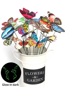 25Pcs Luminous Butterfly Stakes - Perfect For Garden Lawn Decoration!(Random Patterns And Colors.Please Place The Luminous Butterfly In A Sunny Area And Wait For The Luminous Powder To Absorb And Transfer To A Dark Place, As It Will Emit Fluorescence. After No Fluorescence, The Above Operation Can Be Repeated And Reused. Please Note That The Fluorescence Effect Of Luminous Powder Will Weaken After Being Soaked In Water!)